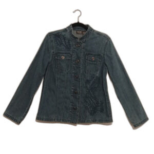 Additions by Chico's Jean Jacket 0 Small Paisley Embroidered Button Up Cotton